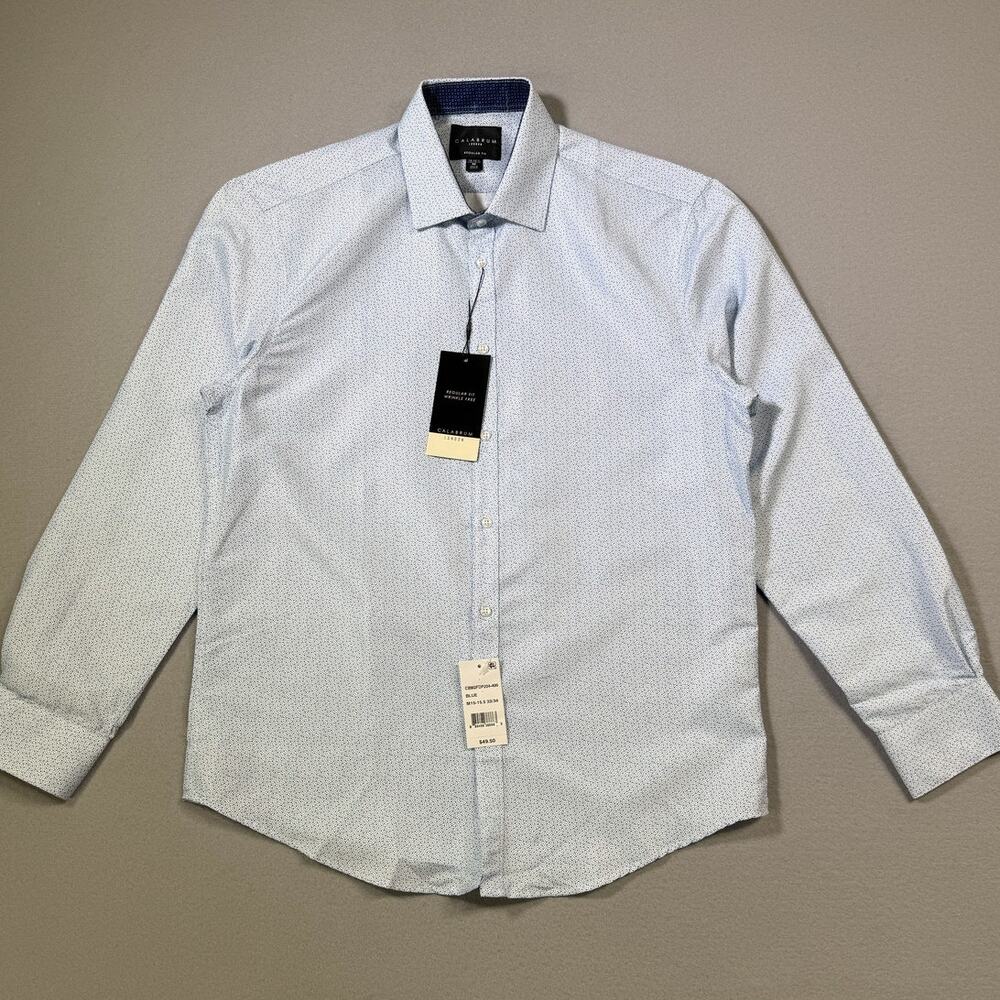 Calabrum Men's Regular-Fit Non-Iron Performance Dress Shirt - blue medium $50